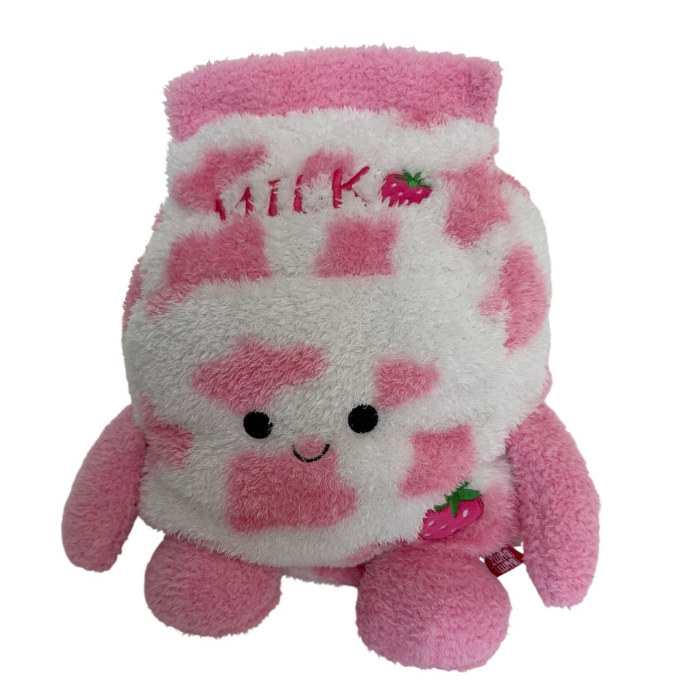 BumBumz Strawberry Milk Carton Plush Pink Cow Print 12" Stuffed‎ Sensory Toy